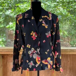Draper's & Damon's Women's Y2K Vintage Black Butterfly Wrap Blouse Size L